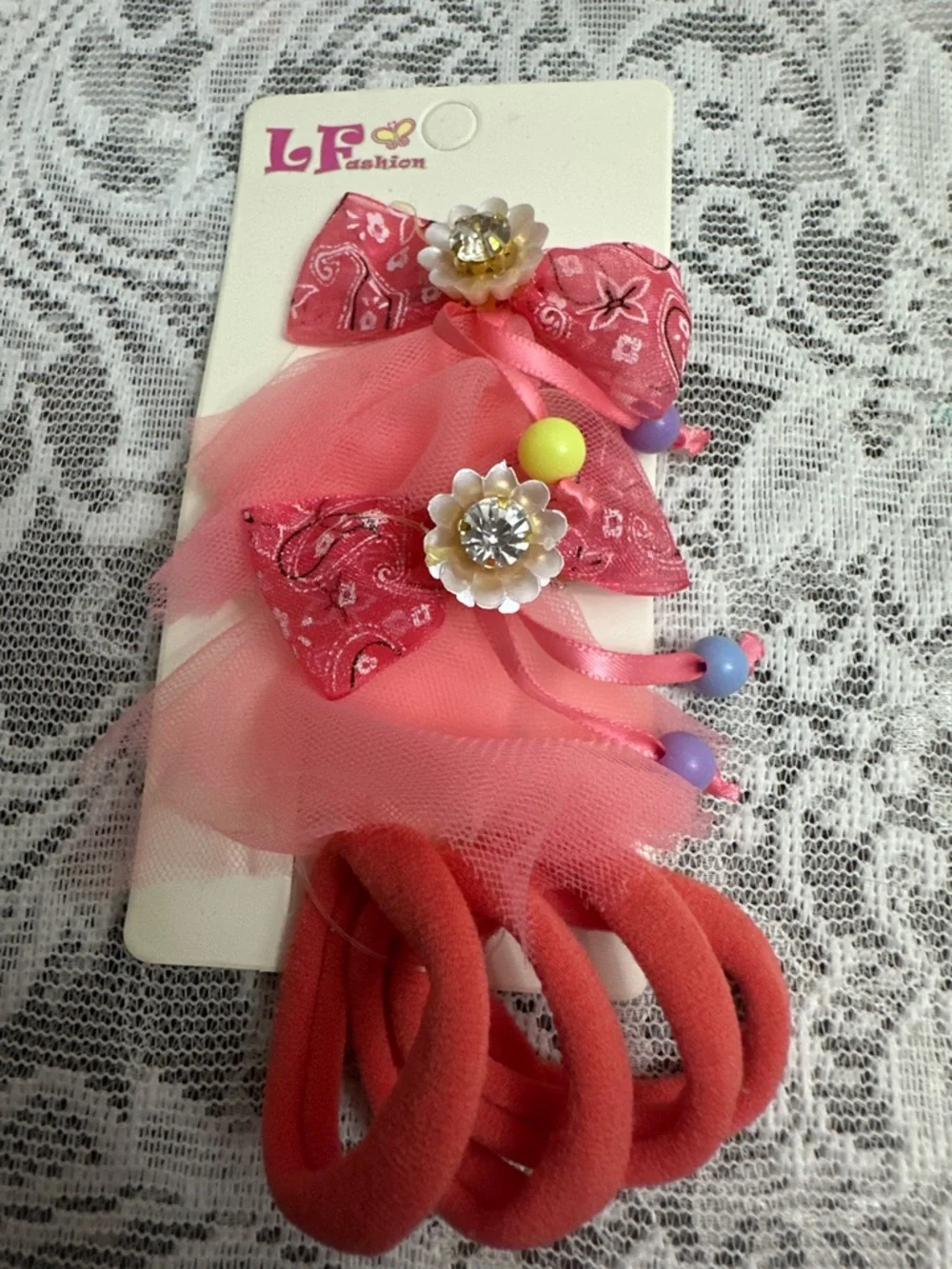 Girls Hair Accessories Set 🎀 5pc Bows & Elastic Hair Ties Cute